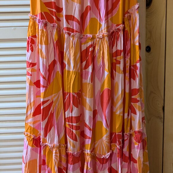 Abel The Label Floral Maxi Dress Womens Medium Smocked Tiered Sleeveless Orange - Picture 5 of 10